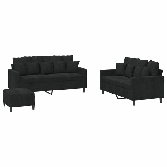 3-Delige Loungeset Met Kussens Fluweel Zwart