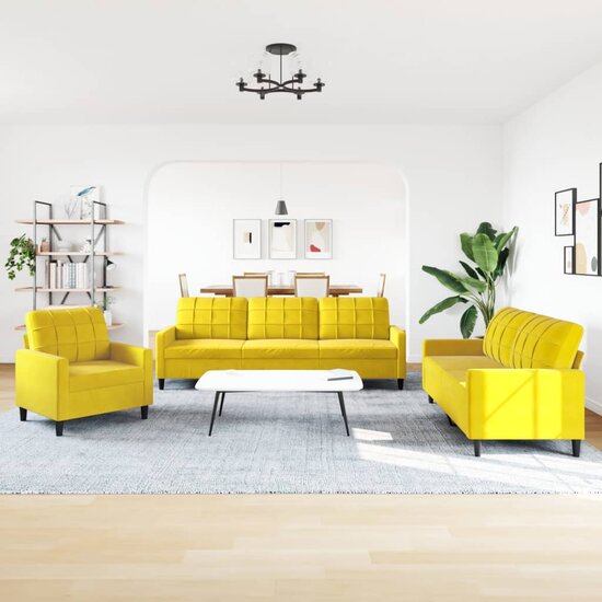 3-Delige Loungeset Met Kussens Fluweel Geel