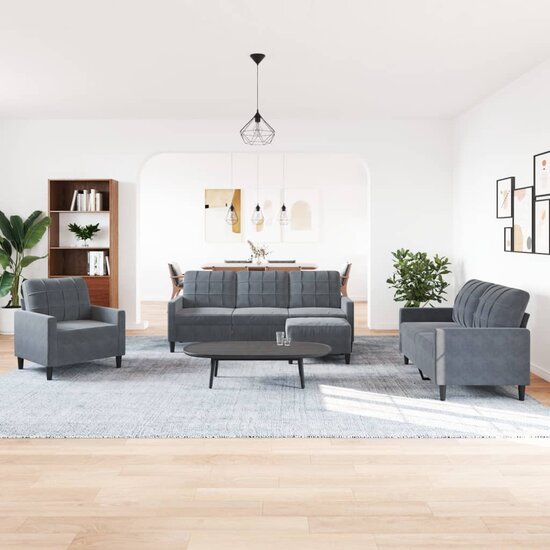 4-delige Loungeset met kussens fluweel donkergrijs