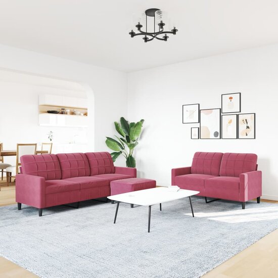 3-delige Loungeset met kussens fluweel wijnrood