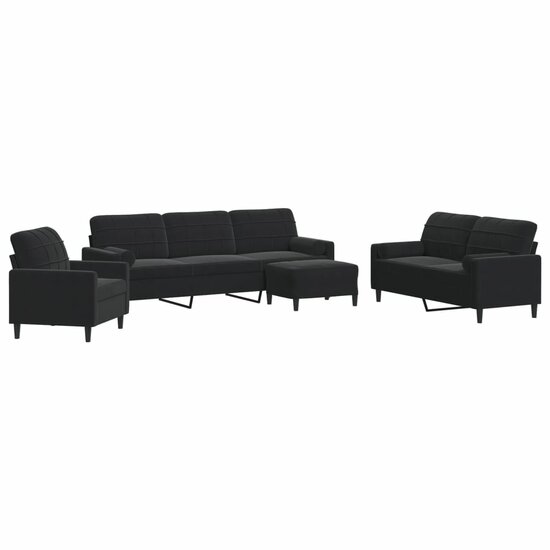 4-delige Loungeset met kussens en bolsters fluweel zwart