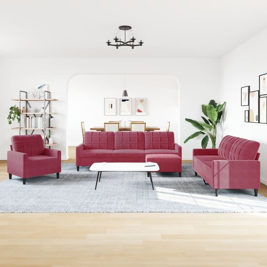 4-delige Loungeset met kussens fluweel wijnrood