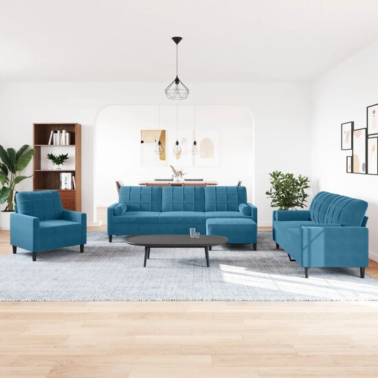 4-delige Loungeset met kussens en bolsters fluweel blauw