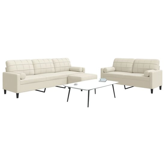 3-delige Loungeset met kussens en bolsters fluweel cr&egrave;mekleurig