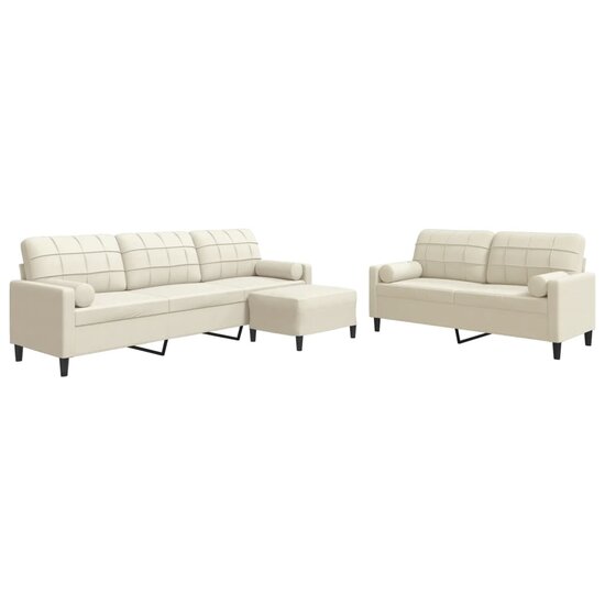 3-delige Loungeset met kussens en bolsters fluweel cr&egrave;mekleurig