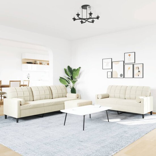 3-delige Loungeset met kussens en bolsters fluweel cr&egrave;mekleurig