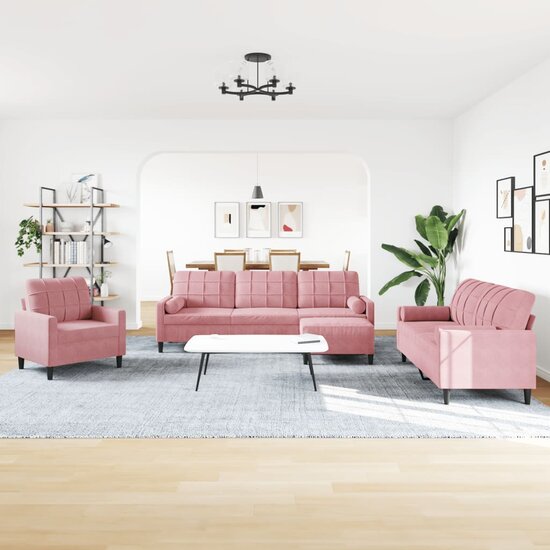 4-delige Loungeset met kussens en bolsters fluweel roze
