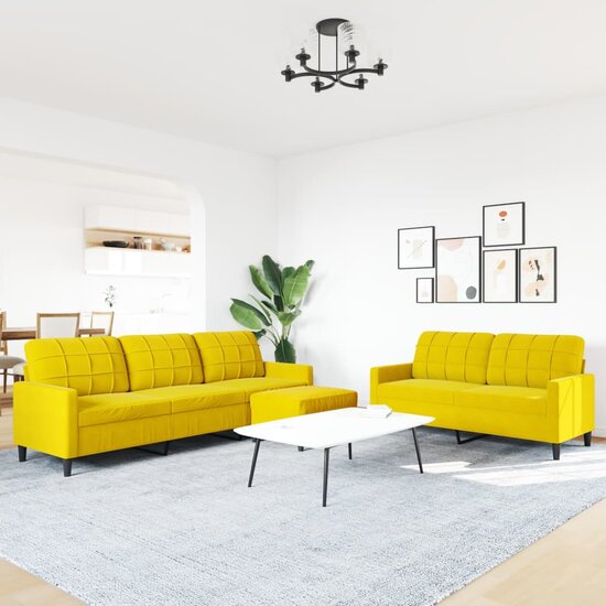 3-delige Loungeset met kussens fluweel geel