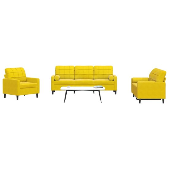 3-Delige Loungeset En Bolsters Fluweel Geel met kussens
