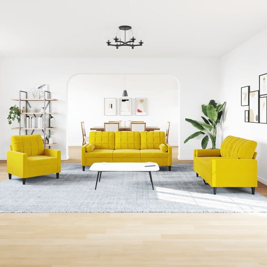 3-Delige Loungeset En Bolsters Fluweel Geel met kussens