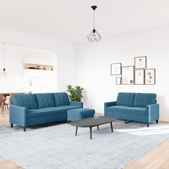 3-Delige Loungeset Met Kussens Fluweel Blauw
