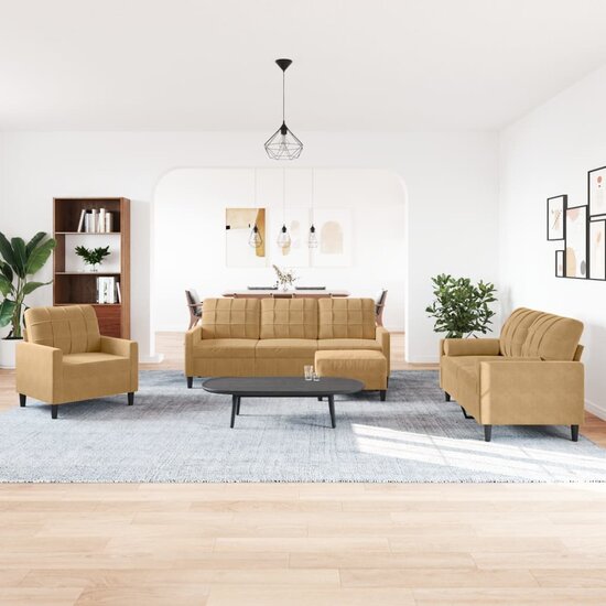 4-Delige Loungeset Met Kussens Fluweel Bruin