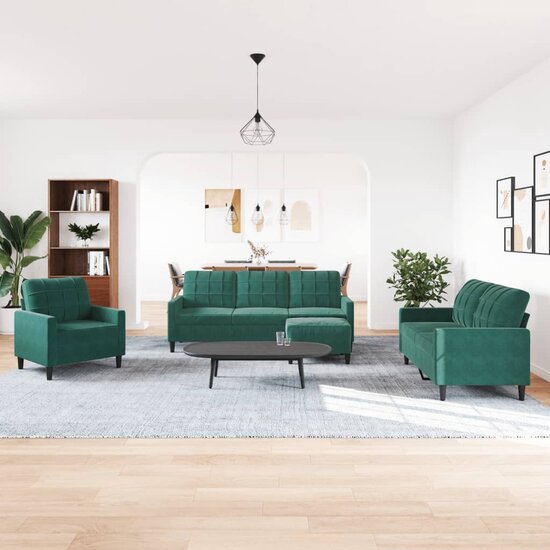 4-Delige Loungeset Met Kussens Fluweel Donkergroen