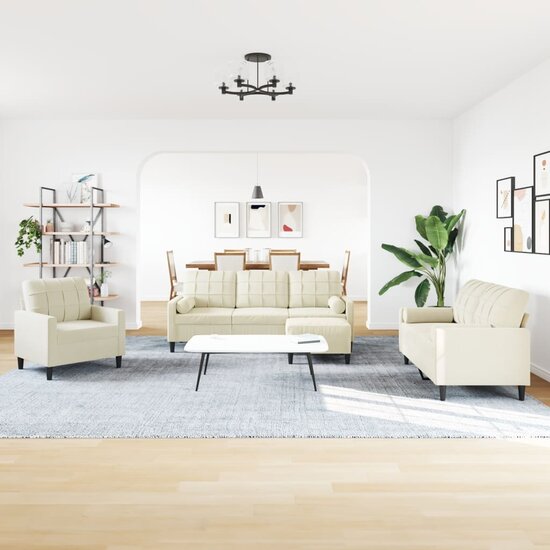 4-Delige Loungeset Met Kussens En Bolsters Fluweel Kleurig Cr&egrave;me