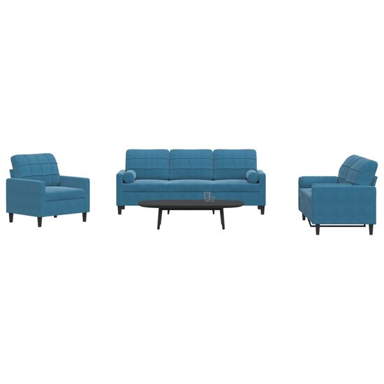 3-Delige Loungeset En Bolsters Fluweel Blauw met kussens