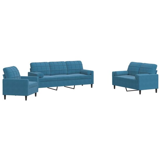 3-Delige Loungeset En Bolsters Fluweel Blauw met kussens