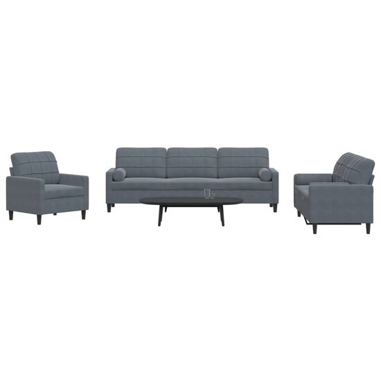 3-Delige Loungeset En Bolsters Fluweel Donkergrijs met kussens