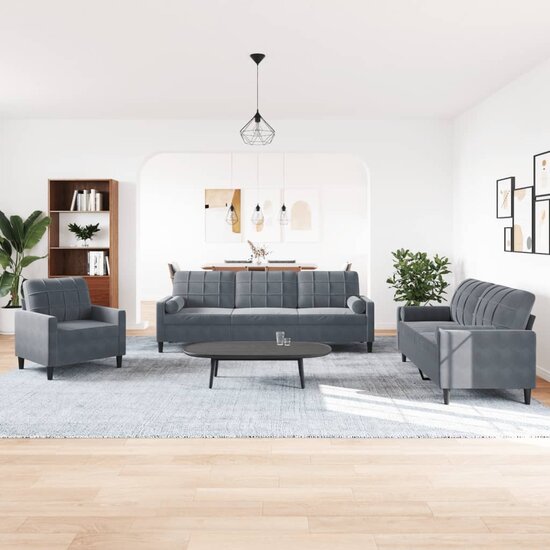 3-Delige Loungeset En Bolsters Fluweel Donkergrijs met kussens