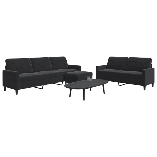 3-Delige Loungeset Met Kussens Fluweel Zwart