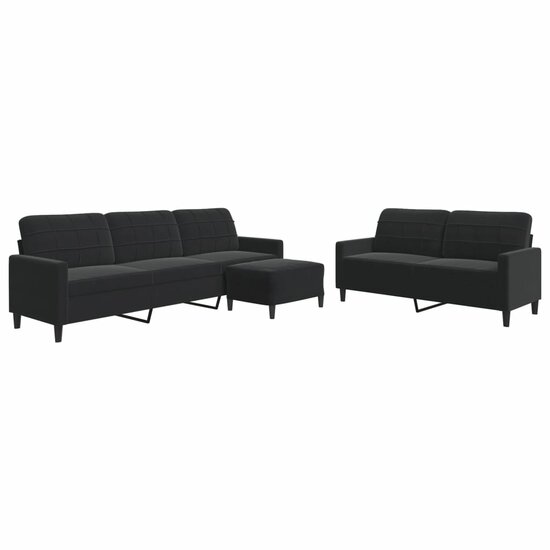 3-Delige Loungeset Met Kussens Fluweel Zwart