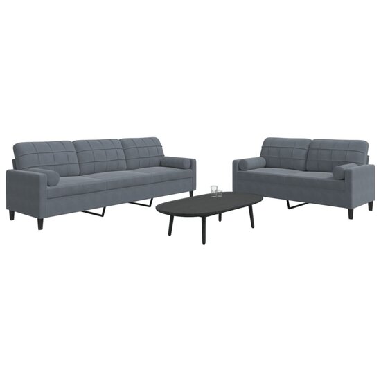 2-Delige Loungeset En Bolsters Fluweel Donkergrijs met kussens