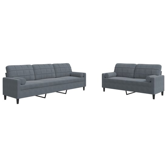 2-Delige Loungeset En Bolsters Fluweel Donkergrijs met kussens