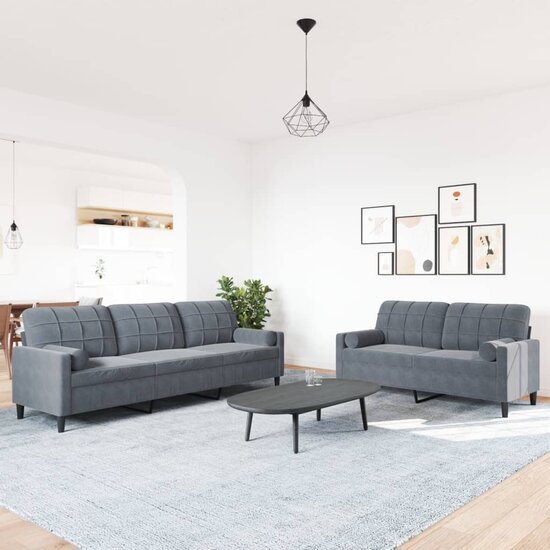 2-Delige Loungeset En Bolsters Fluweel Donkergrijs met kussens