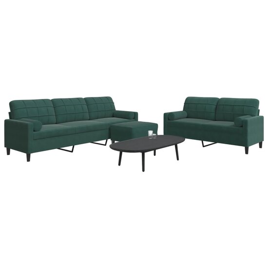 3-Delige Loungeset Met Kussens En Bolsters Fluweel Donkergroen