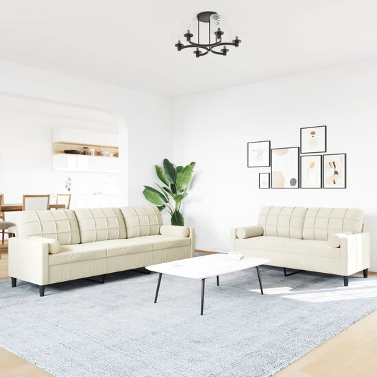2-Delige Loungeset En Bolsters Fluweel Kleurig Cr&egrave;me met kussens