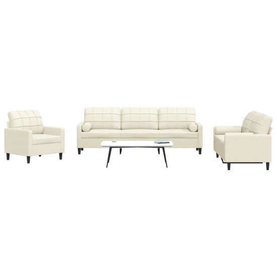 3-Delige Loungeset En Bolsters Fluweel Kleurig Cr&egrave;me met kussens