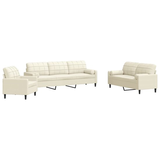 3-Delige Loungeset En Bolsters Fluweel Kleurig Cr&egrave;me met kussens