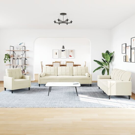 3-Delige Loungeset En Bolsters Fluweel Kleurig Cr&egrave;me met kussens