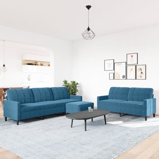 3-Delige Loungeset Met Kussens Fluweel Blauw