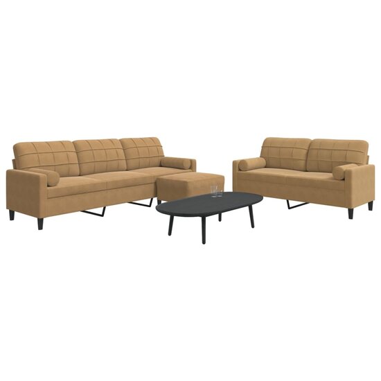 3-Delige Loungeset Met Kussens En Bolsters Fluweel Bruin