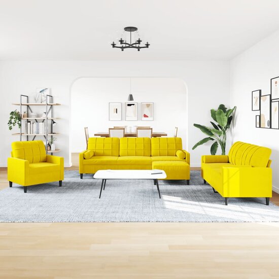 4-Delige Loungeset Met Kussens En Bolsters Fluweel Geel