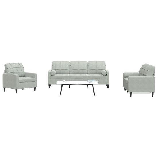 3-Delige Loungeset En Bolsters Fluweel Lichtgrijs met kussens