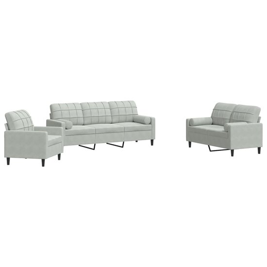 3-Delige Loungeset En Bolsters Fluweel Lichtgrijs met kussens
