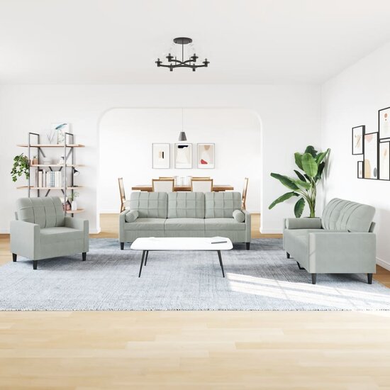 3-Delige Loungeset En Bolsters Fluweel Lichtgrijs met kussens
