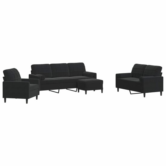 4-Delige Loungeset Met Kussens En Bolsters Fluweel Zwart