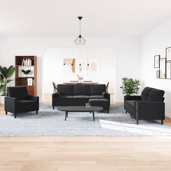 4-Delige Loungeset Met Kussens En Bolsters Fluweel Zwart