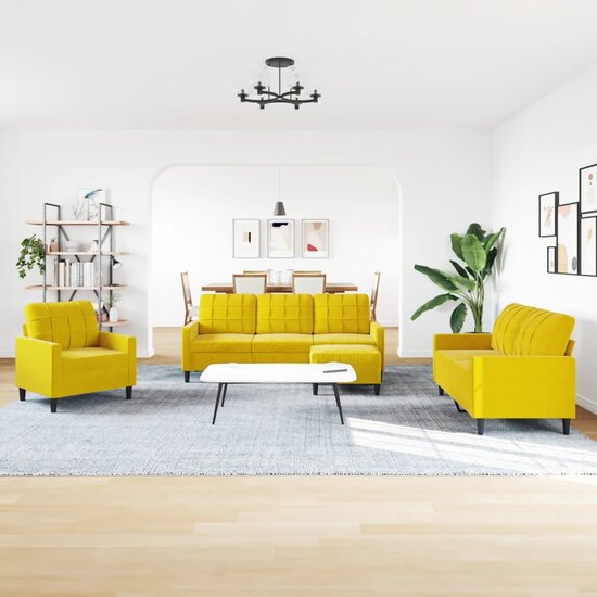 4-Delige Loungeset Met Kussens Fluweel Geel