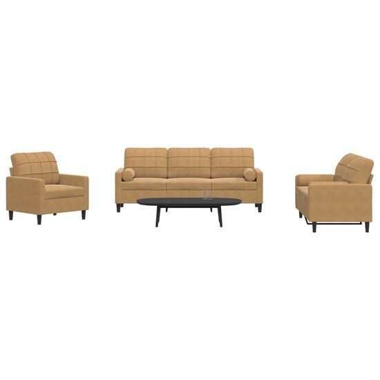 3-Delige Loungeset En Bolsters Fluweel Bruin met kussens