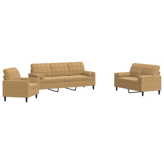 3-Delige Loungeset En Bolsters Fluweel Bruin met kussens