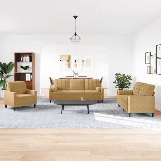 3-Delige Loungeset En Bolsters Fluweel Bruin met kussens