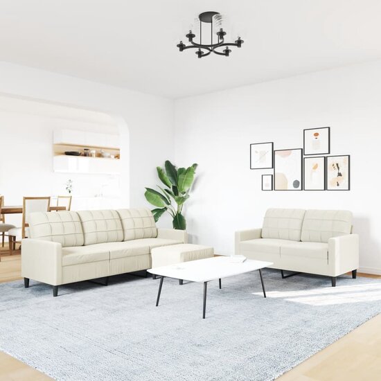 3-Delige Loungeset Met Kussens Fluweel Kleurig Cr&egrave;me