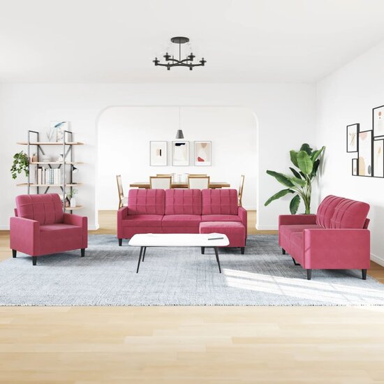 4-Delige Loungeset Met Kussens Fluweel Wijnrood