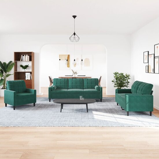 3-Delige Loungeset En Bolsters Fluweel Donkergroen met kussens