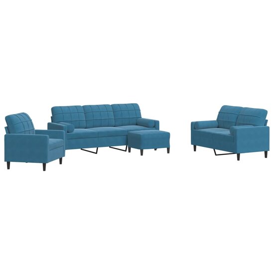 4-Delige Loungeset Met Kussens En Bolsters Fluweel Blauw