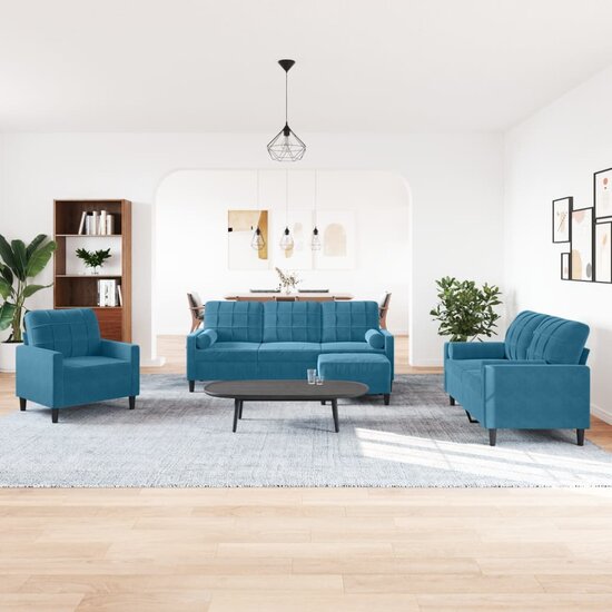 4-Delige Loungeset Met Kussens En Bolsters Fluweel Blauw
