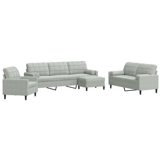 4-Delige Loungeset Met Kussens En Bolsters Fluweel Lichtgrijs